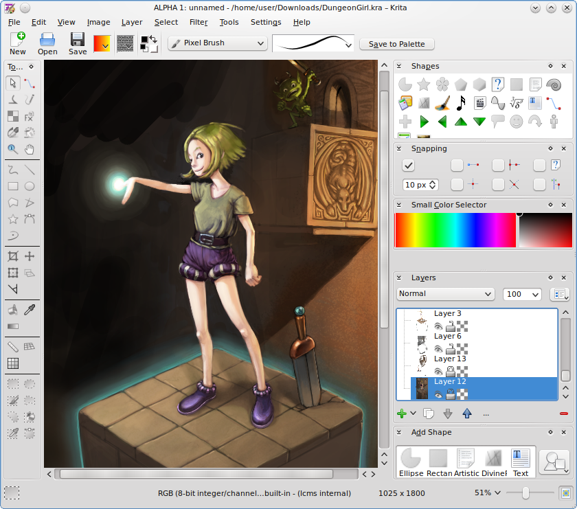 Manual editing and digital art tweaking in the open-source software Krita.