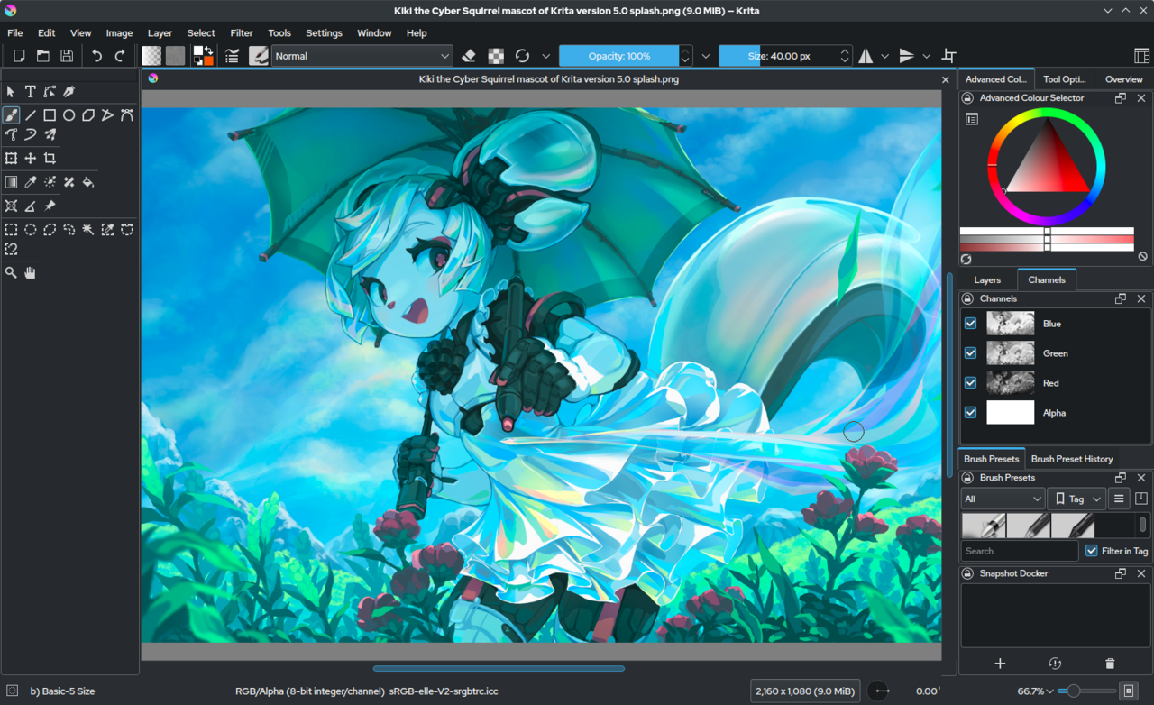 Editores como o Krita são essenciais no pipeline híbrido para retocar artes e corrigir inconsistências visuais.