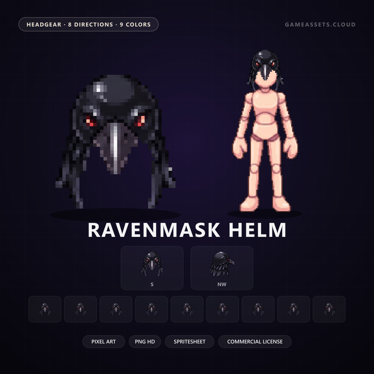 Ravenmask Helm — Pixel Art Headgear — headgear, pixel art, sprite