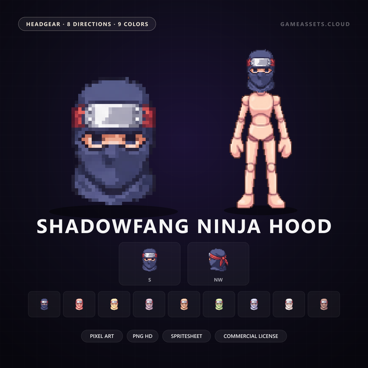 Shadowfang Ninja Hood — Pixel Art Headgear — headgear, pixel art, sprite