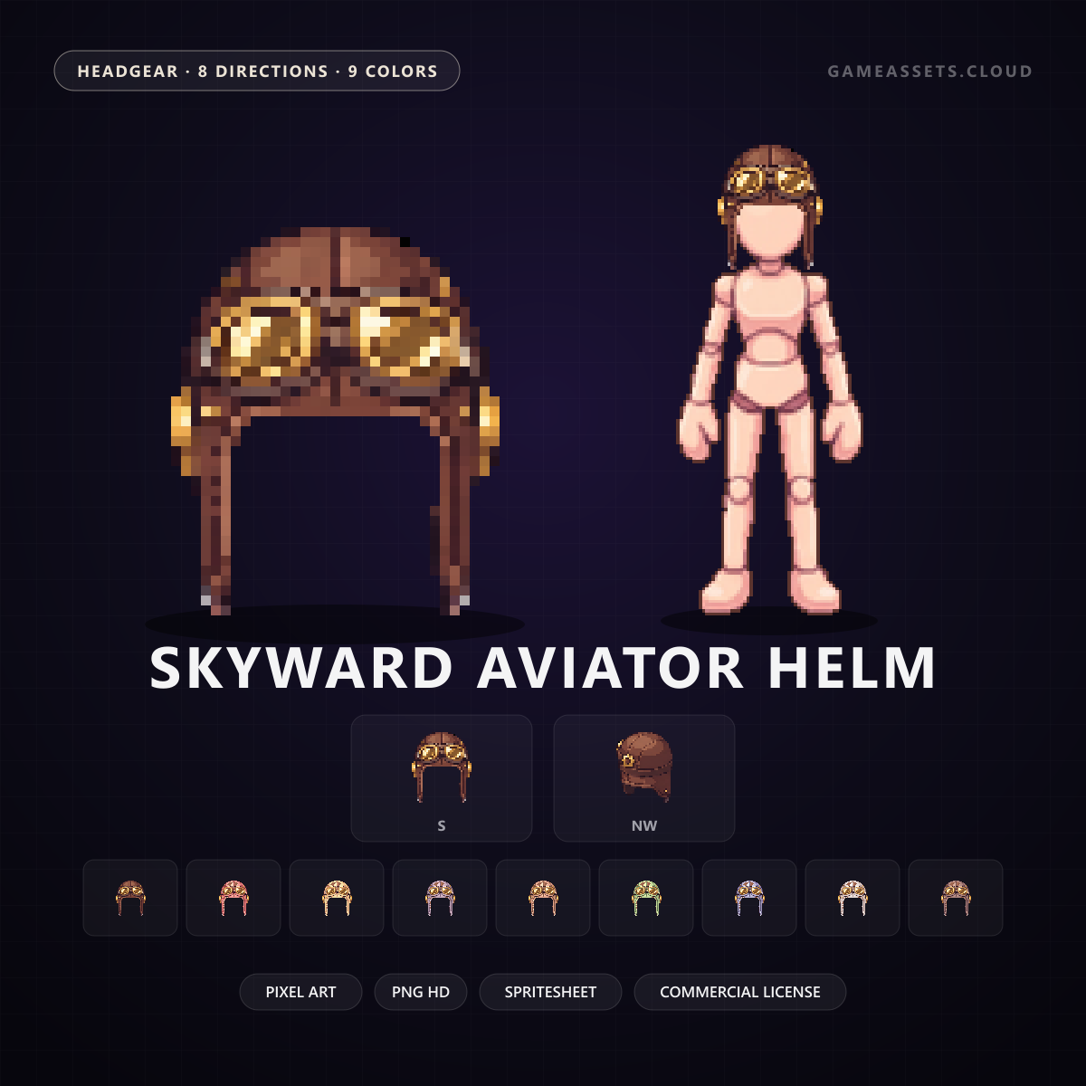 Skyward Aviator Helm — Pixel Art Headgear — headgear, pixel art, sprite