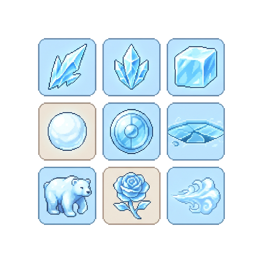 Ice Skill Icons — 25 Retro Quest RPG Spell Icons