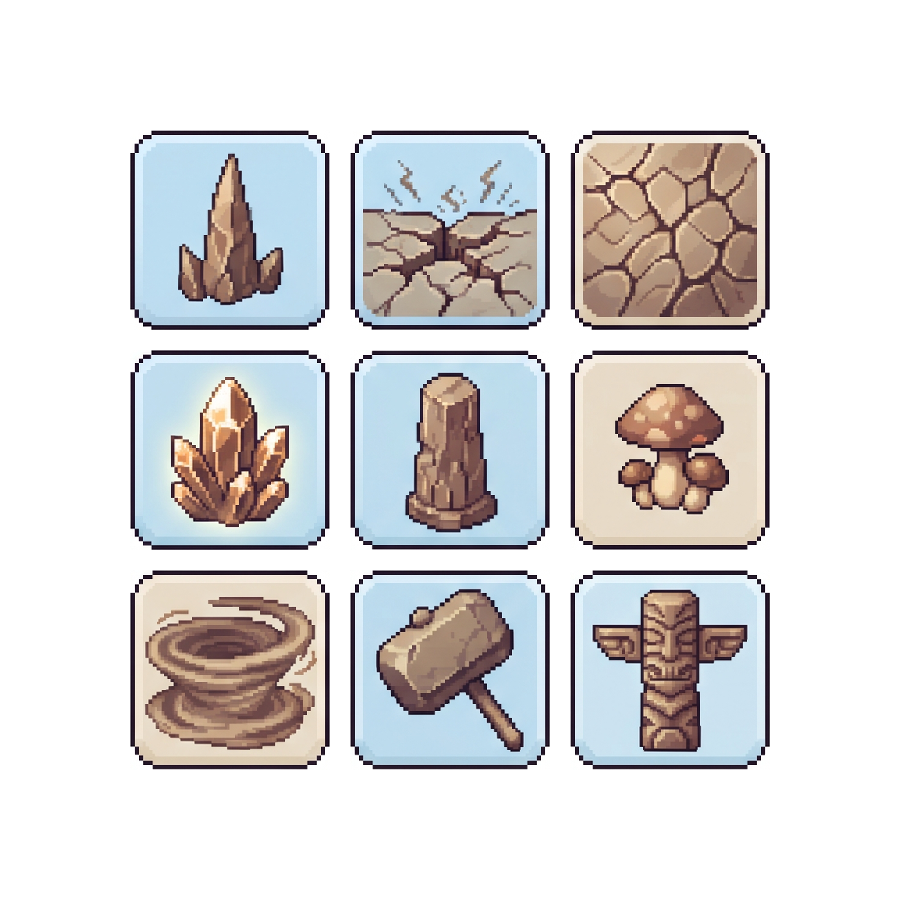 Earth Skill Icons — 25 Retro Quest RPG Spell Icons