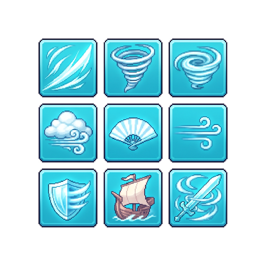 Wind Skill Icons — 25 Retro Quest RPG Spell Icons