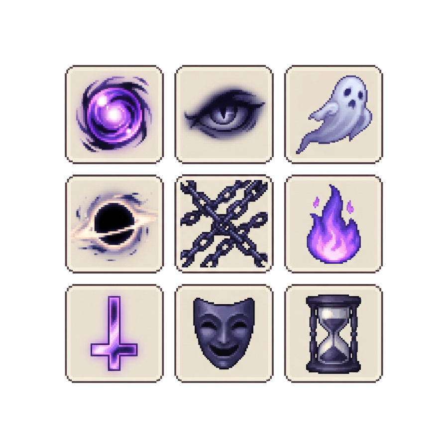 Shadow Skill Icons — 25 Retro Quest RPG Spell Icons