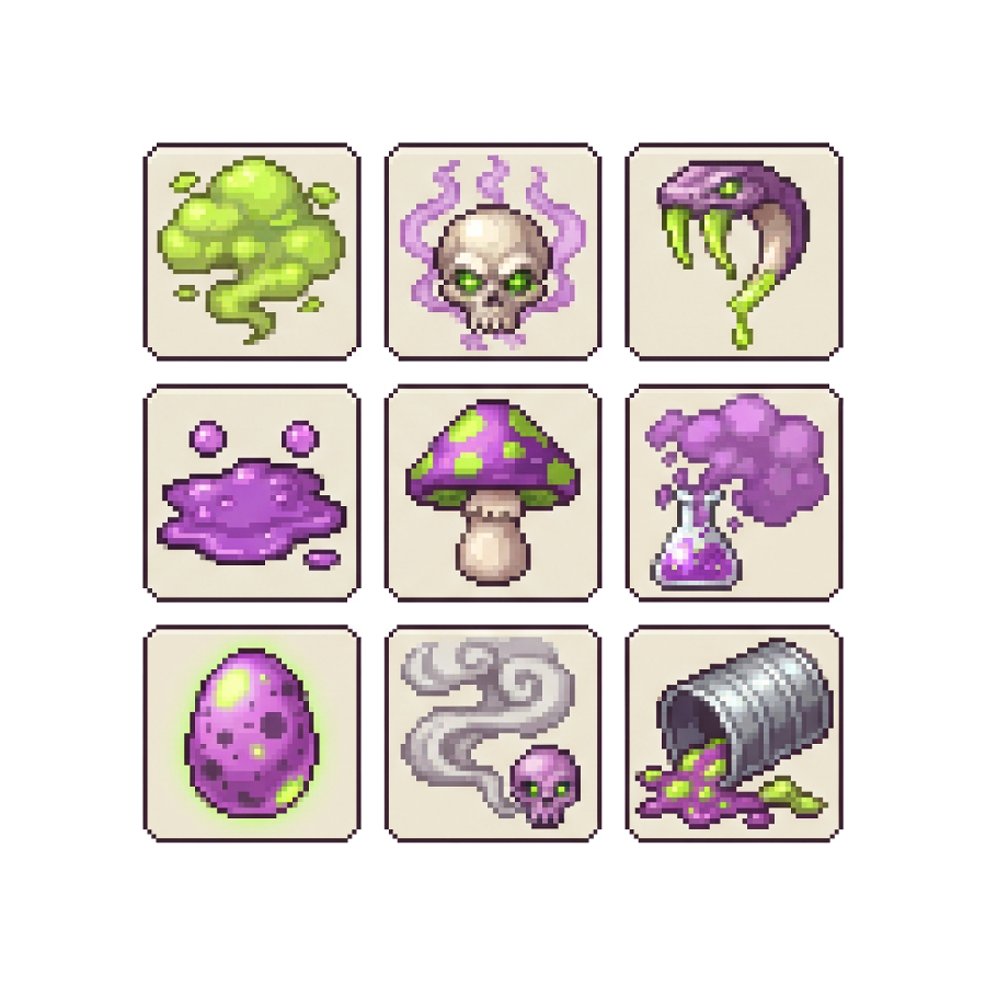 Poison Skill Icons — 25 Retro Quest RPG Spell Icons