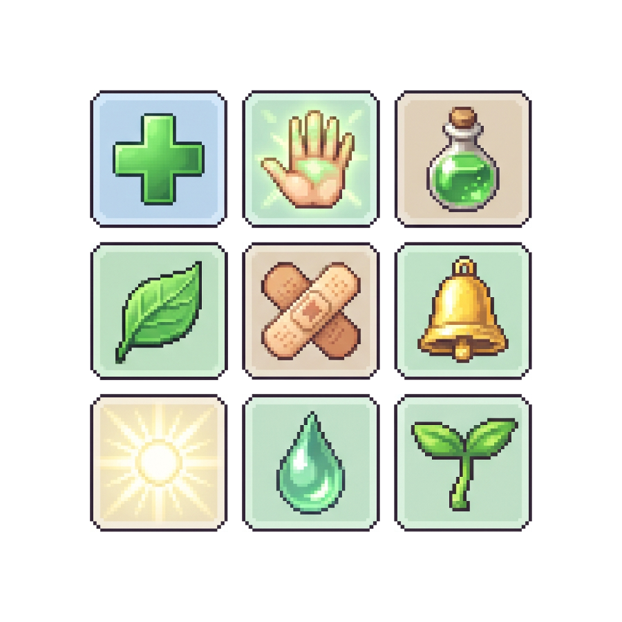 Healing Skill Icons — 25 Retro Quest RPG Spell Icons