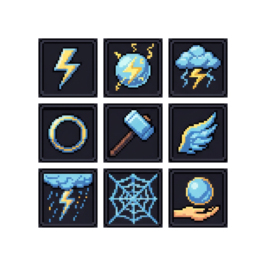 Lightning Skill Icons — 25 Pixel Art RPG Spell Icons