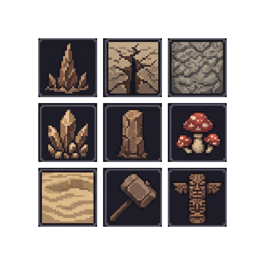 Earth Skill Icons — 25 Pixel Art RPG Spell Icons