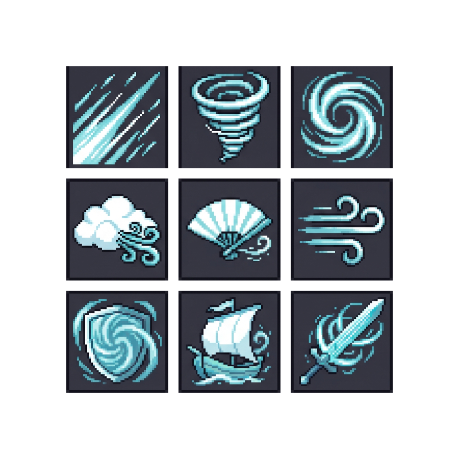 Wind Skill Icons — 25 Pixel Art RPG Spell Icons