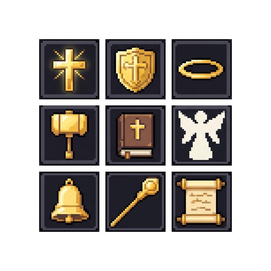 Holy Skill Icons — 25 Pixel Art RPG Spell Icons