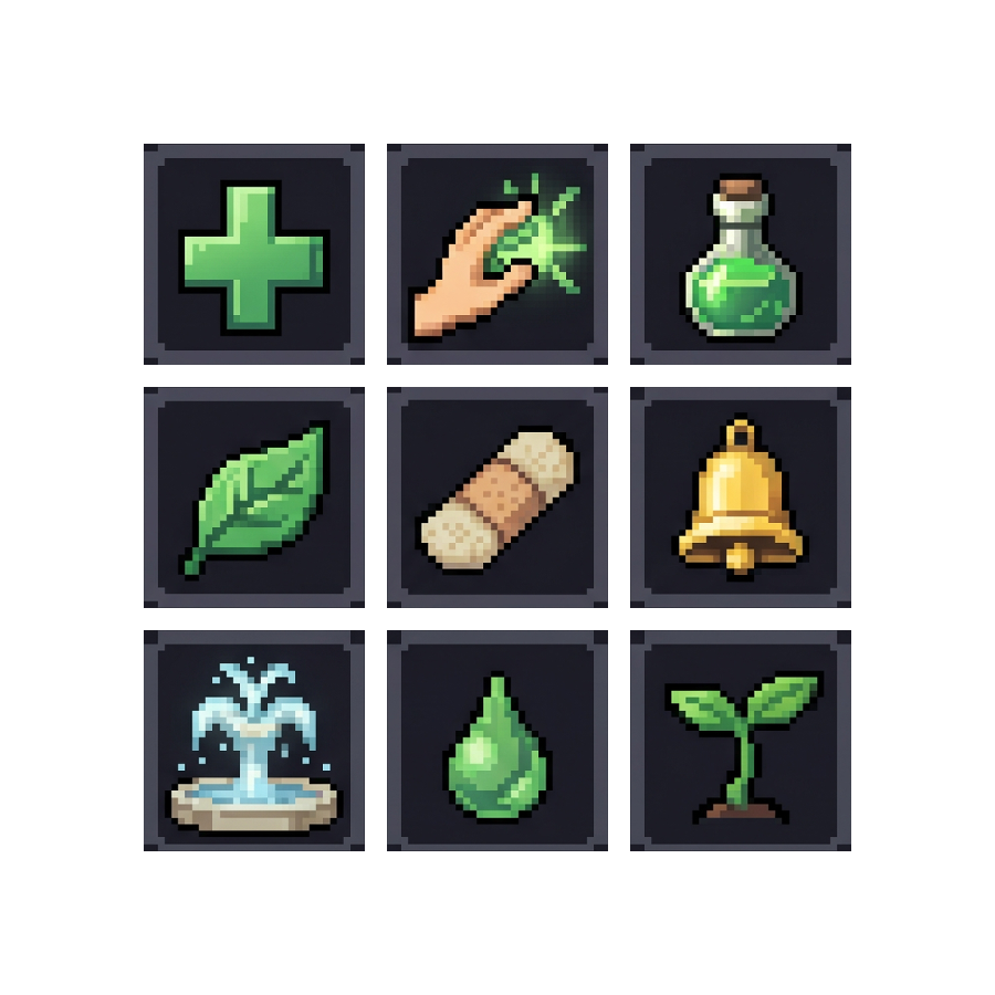 Healing Skill Icons — 25 Pixel Art RPG Spell Icons