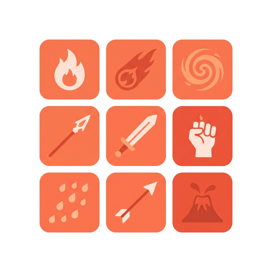 Fire Skill Icons — 25 Minimal Flat RPG Spell Icons
