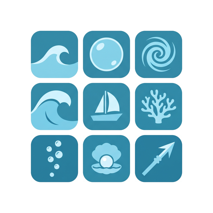 Water Skill Icons — 25 Minimal Flat RPG Spell Icons