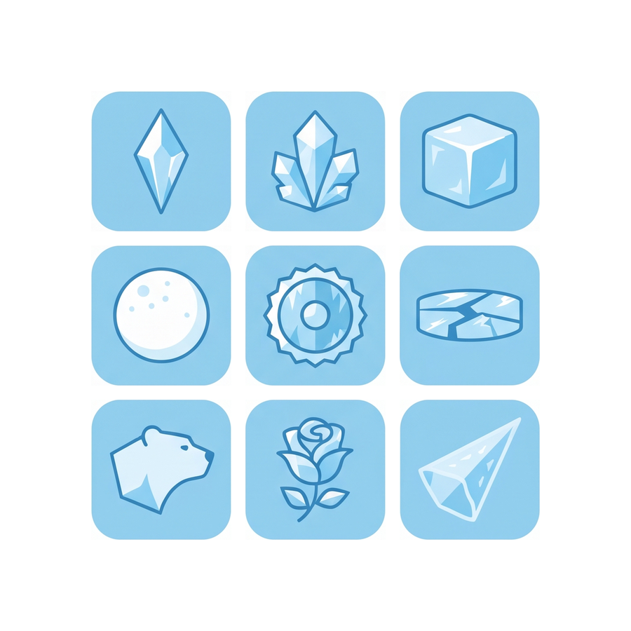 Ice Skill Icons — 25 Minimal Flat RPG Spell Icons